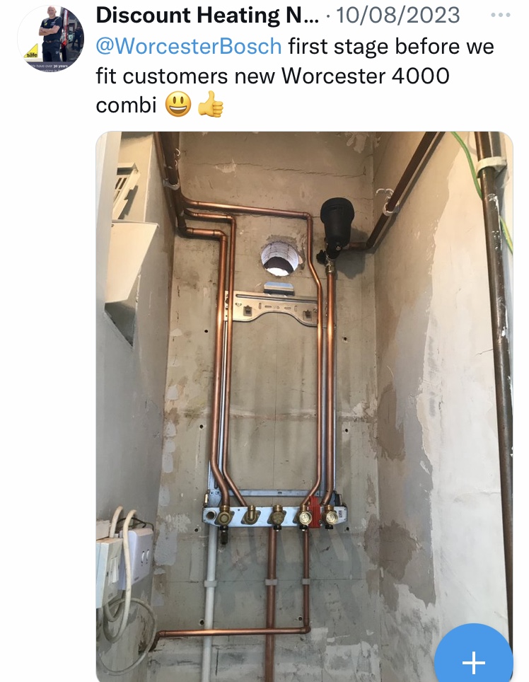First stage copper pipework before fitting new Worcester 4000 combi boiler